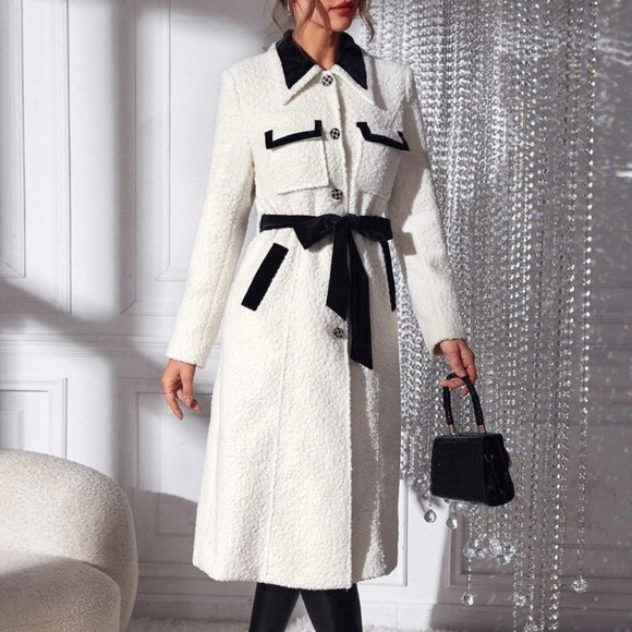 Chic Colorblock Flap Pocket Belted Overcoat - Picture 5 of 5